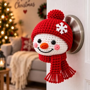 Crochet Snowman Door Knob Cover Pattern, Festive Winter Decor (PDF)