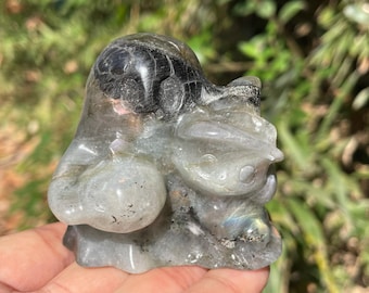 Quartzo labradorita natural em formato de abóbora, 6 cm (2,4")+, cristal de quartzo, esculpido à mão, crânio fantasma de cristal, presente de cristal, 1 peça