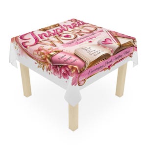 Inspired Words Tablecloth | Pink Script Crown Butterfly Inspirational Quote