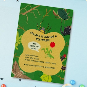 Bug Birthday Invitation, Digital Editable Template