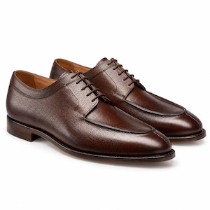 Men’s Dark Brown Pebble Grain Split Toe Derby Shoes, Handmade Leather Sole Dress Shoes