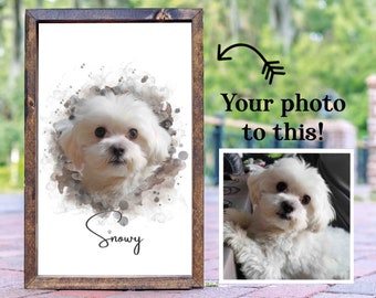 Personalized Pet Gift | Custom Pet Portrait Photo | Watercolor Pet Sign | Gift for Dog Mom | Gift for Cat Mom | Dog Dad | Pet Lover Gift