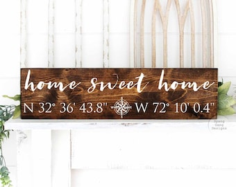 home sweet home | longitude latitude sign | GPS sign | coordinates sign | custom coordinates | wedding shower gift | GPS coordinates sign