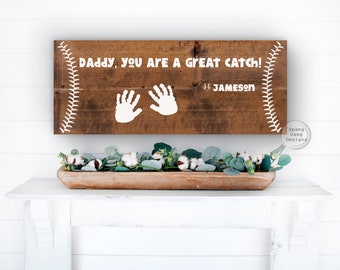 Dad You're A Catch Custom Sign | DIY Hand Print | Wooden Kid Handprint sign | Parent gift | New dad gift | Fathers Day Present from Children