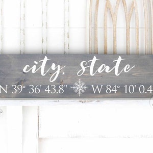 Wood Coordinates City State Sign | Latitude Longitude Sign | Customized State Sign | Housewarming Sign | Custom Lake sign | Cabin Wood Sign