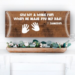 God Hit a Homerun | Sports Lover Gift | Handprint Fathers Day Sign | Baseball Gift | Gift for Dad | DIY Keepsake from Kids | To Grandpa Papa
