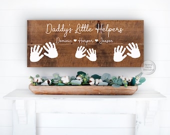 Daddy's Little Helpers Handprint Sign | Father's Day Gift for Dad | Birthday Present from Kids | Custom Keepsake with Grandkids Names | Mom