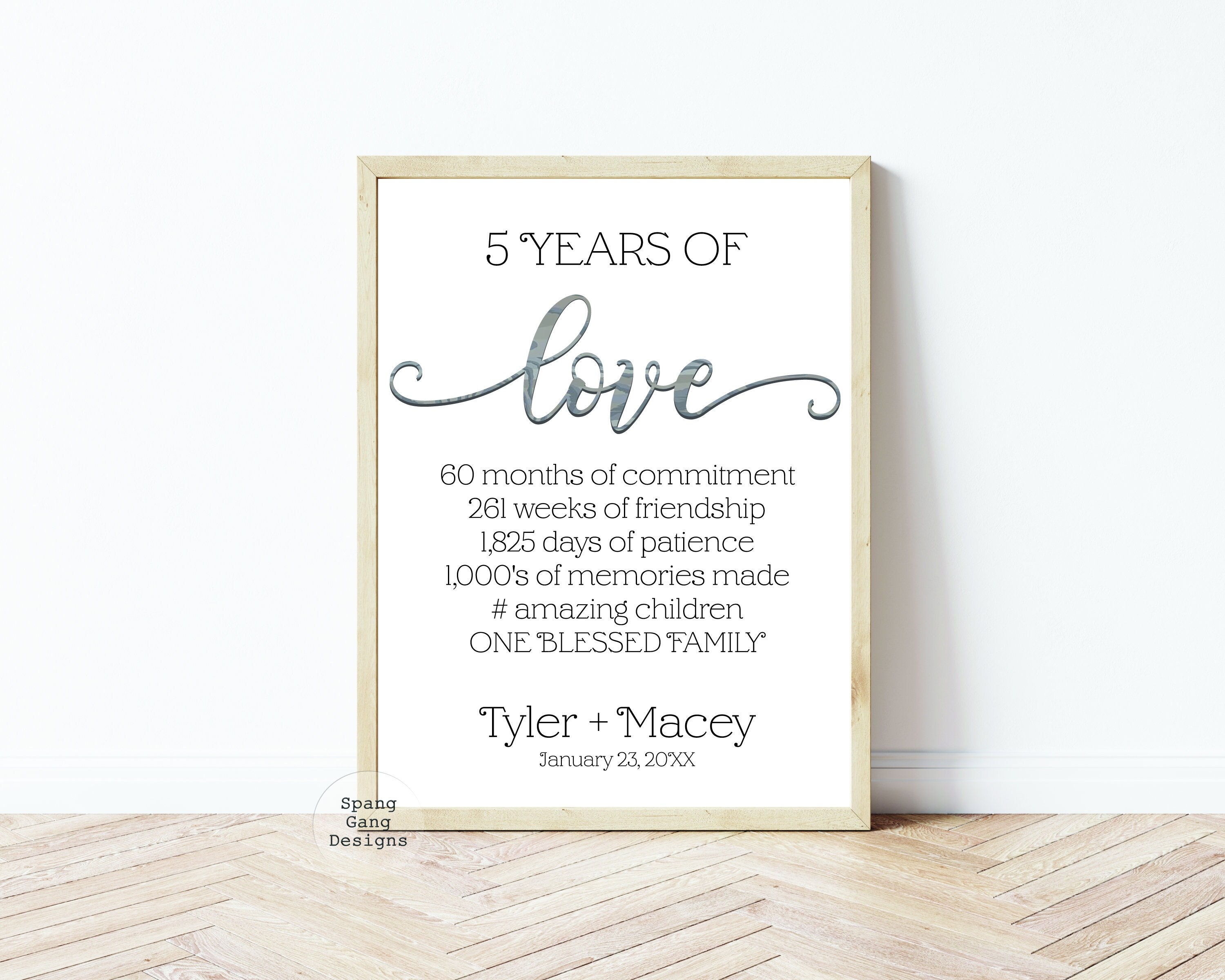 DIY Printable 5th Wedding Anniversary Gift for Wife Fifth Anniversary  Present Husband Wedding Date Sign You Choose Year Affordable - Etsy