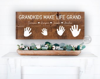 Grandkids Make Life Grand | Gift from Grandchildren | Custom Keepsake for Grandparents | Birthday Christmas Mimi Papa | Nana Sign with Names