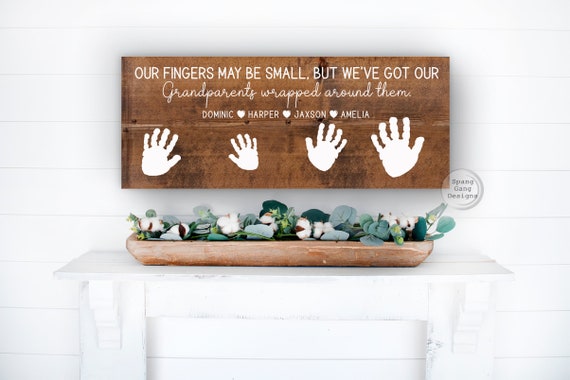 Custom Father’s Day Gift | Personalized Mother’s Day Present from Kids | Handprint Sign DIY | Grandparents Day Sign with Grandkids Names