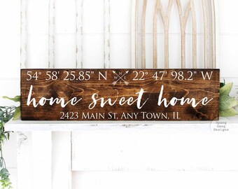 Signe home sweet home | enseigne avec cadre en bois | décoration murale | décoration murale de ferme | signe de décoration intérieure | signe de nom de famille | Panneau de la famille Est