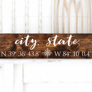 City State Wood Sign Hometown State and Town Signs Personalized City Sign Personalized State sign Personalized Coordinates Sign image 1