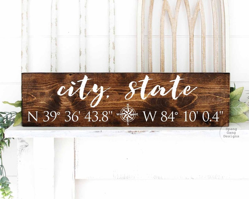 City State Wood Sign Hometown State and Town Signs Personalized City Sign Personalized State sign Personalized Coordinates Sign image 1