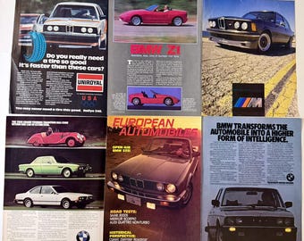 Vintage BMW Magazine Ads, 1984-1988, Alpina Z1, 633CSi, 528e, 325i (Set of 6)