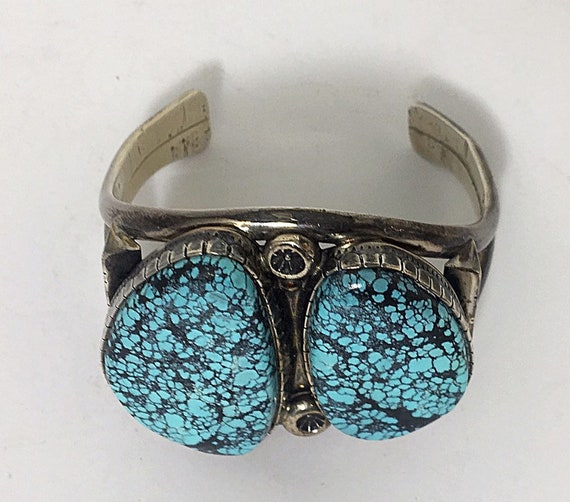 Sterling Silver And Spider Web Turquoise Cuff Brac