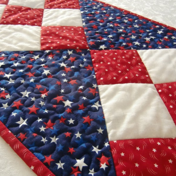 Patriotic Quilted Table Runner, Veteran's Day Decor, Red White Blue, Stars, Handmade in the USA, 4th of July, Memorial Day, Decoration