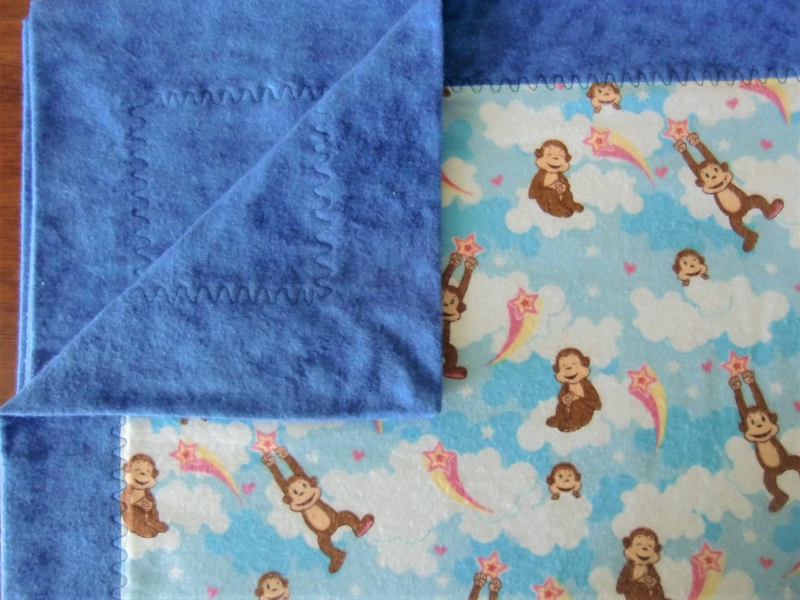 Baby Boy Blanket Monkey and Stars Flannel Receiving Blanket Etsy