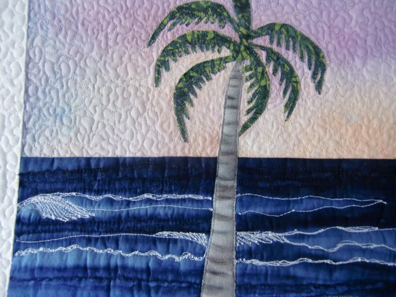 Tropical Beach Art Quilt Landscape Seascape Quilt Coastal Decor Ocean Wall Hanging Textile Fiber Art Ooak Gift Idea Handmade In Hi