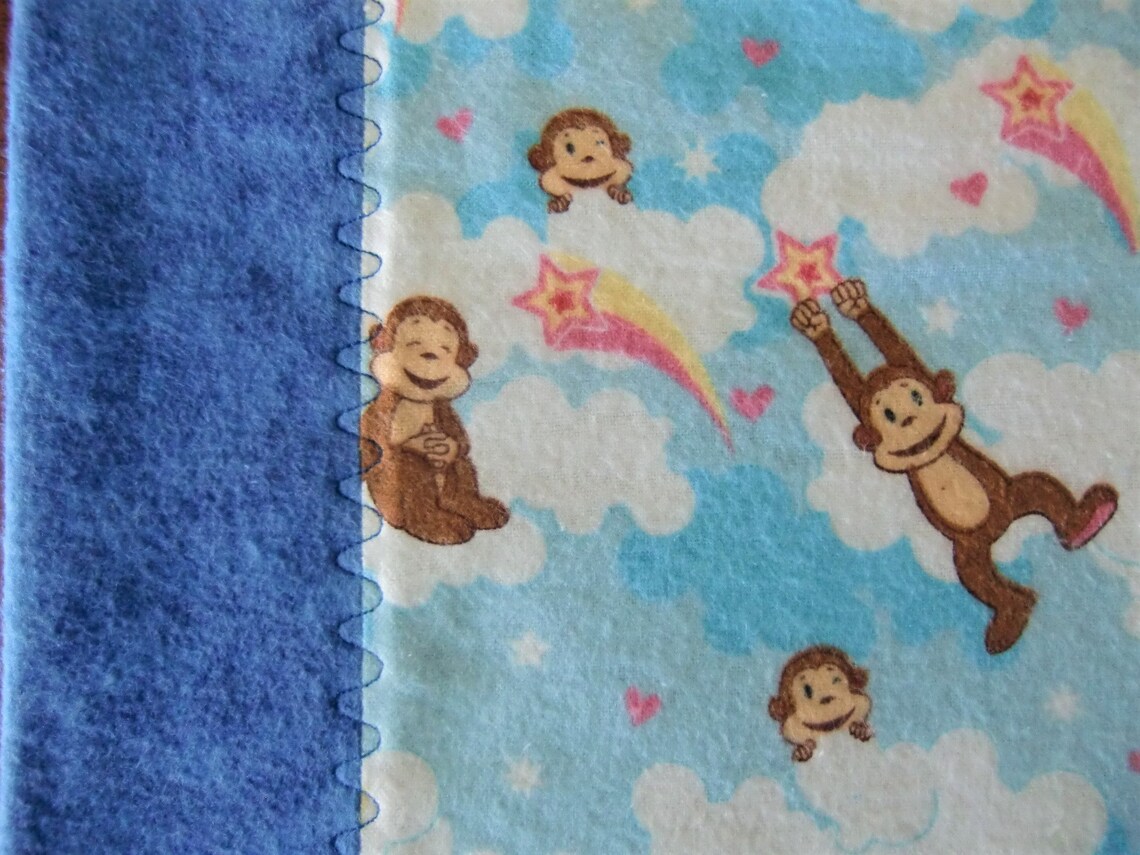 Baby Boy Blanket Monkey and Stars Flannel Receiving Blanket Etsy