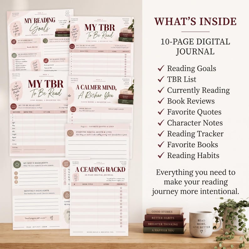 Reading journal printable book tracker for book lovers TBR reading log ...