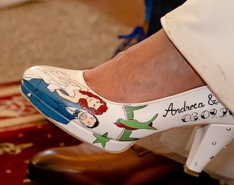 Zapatos de boda personalizados y pintados a mano: diseño vintage de estilo rockabilly