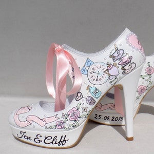 Wedding Shoes, Handpainted Custom Design Bridal Shoes, Tea Party Wedding