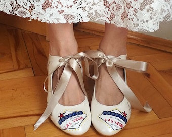 Custom Wedding Shoes for Bride, Hand painted Bridal Shoes, Las Vegas Wedding