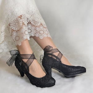 Black lace wedding shoes hotsell