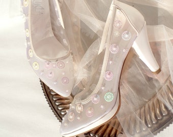 Ivory Wedding Shoes with Floral Beaded Tulle