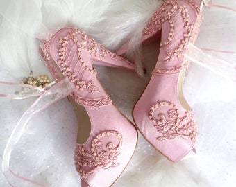 Pink Lace Wedding Shoes for the Princess Bride, Fairy Tale Pink Bridal Shoes