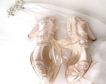 Custom Wedding Shoes, Champagne Bridal Shoes