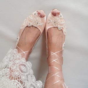 Bling Wedding Shoes, Ivory Satin and Lace Bridal Shoes With