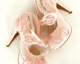 blush wedge wedding shoes