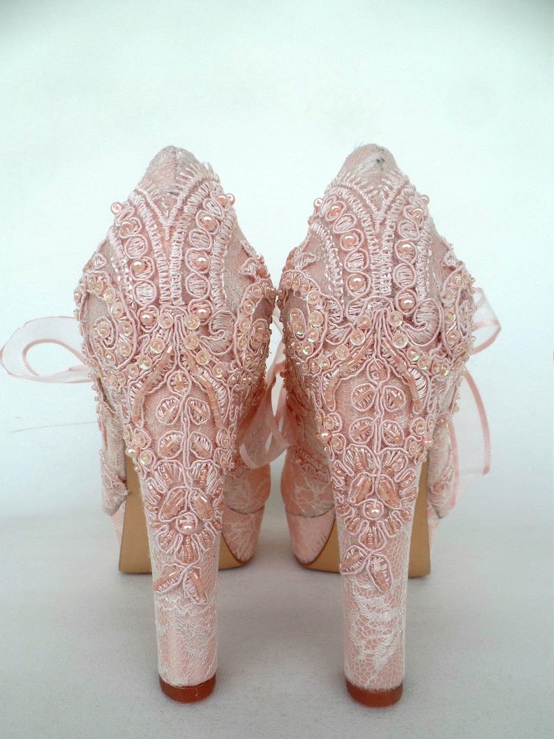 blush lace wedding shoes