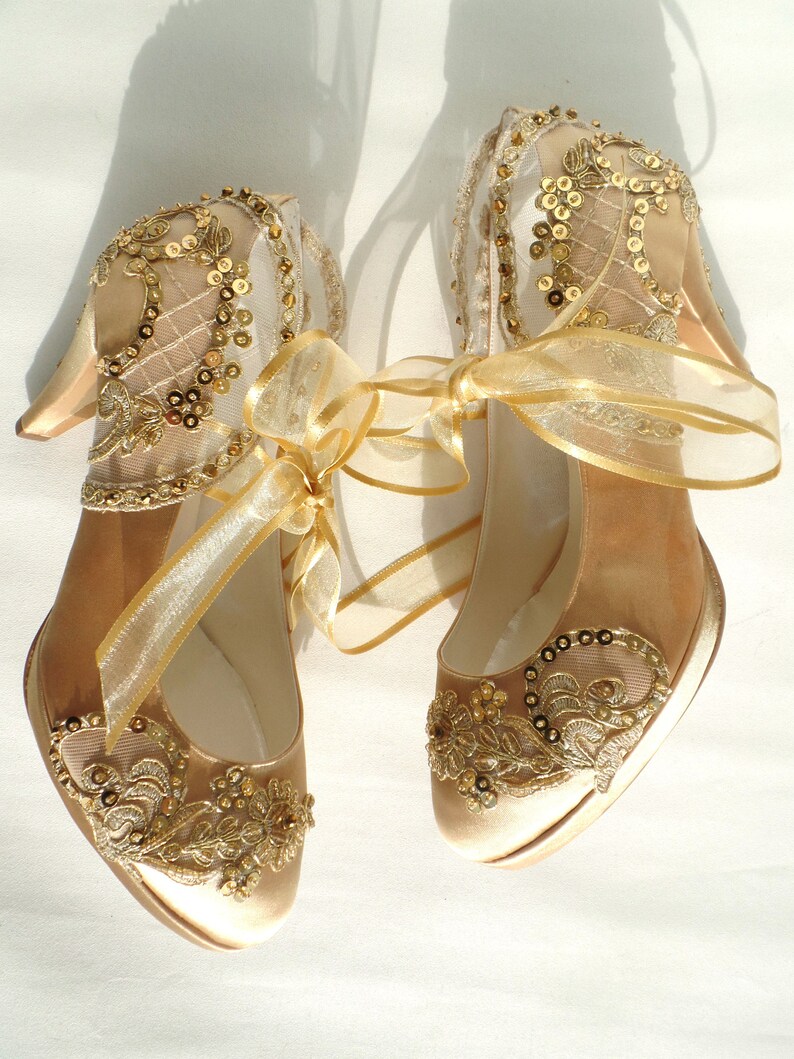 embellished gold shoes