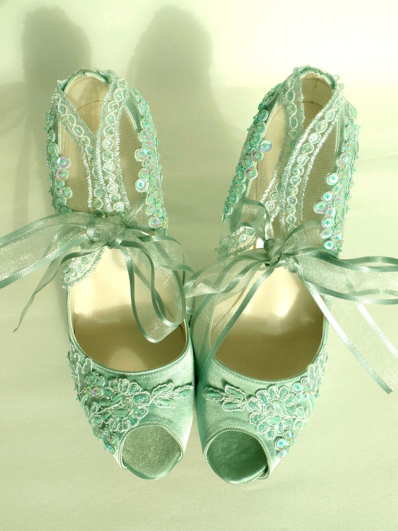 sage green satin shoes