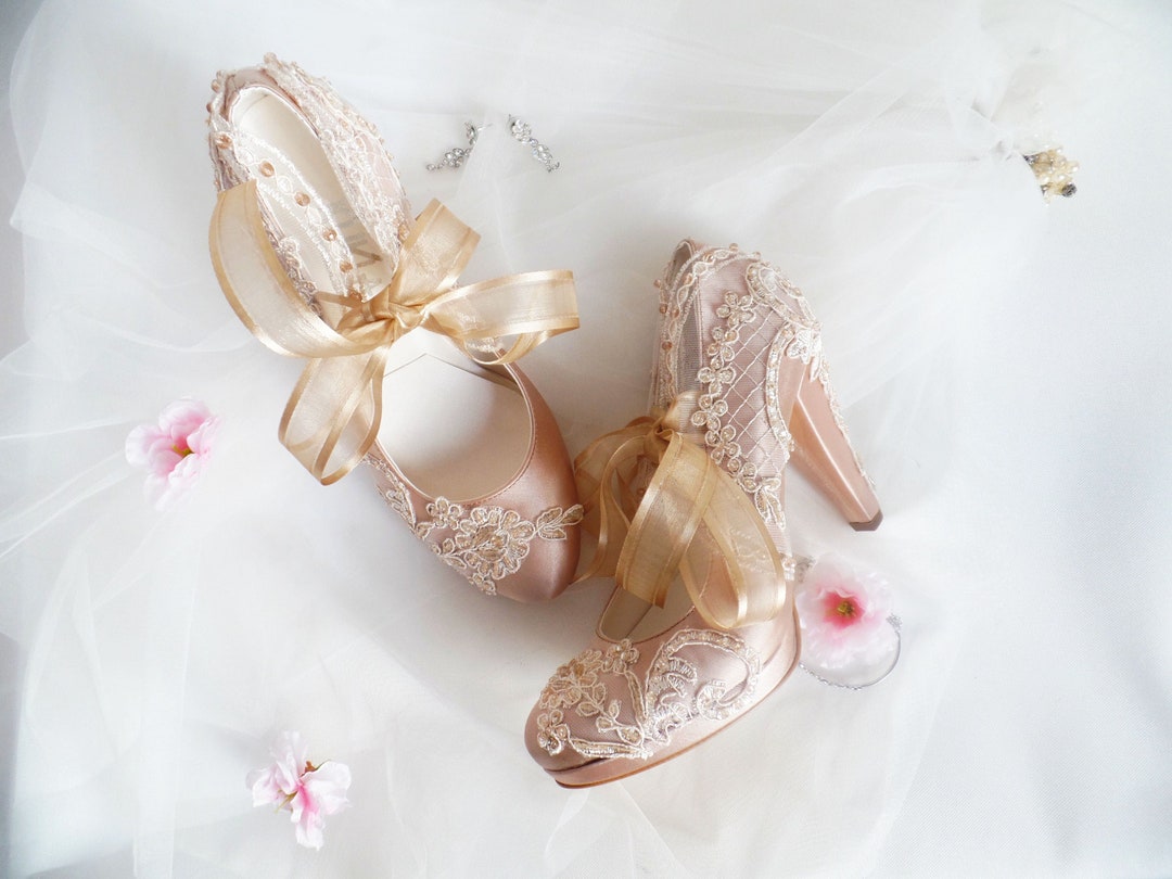 champagne lace wedding shoes
