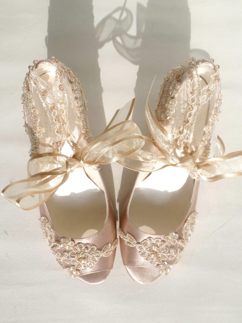 Champagne Satin Bridal Shoes With Kitten Heels - Etsy UK