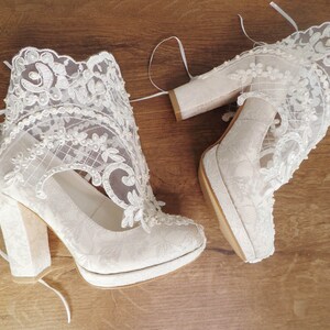 Boho Lace Bridal Boots With Block Heels, Ivory Lace Wedding Shoes - Etsy