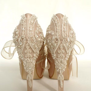 Lace Wedding Shoes, Champagne Bridal Shoes image 8