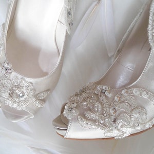 Bling Wedding Shoes, Ivory Satin and Lace Bridal Shoes With Rhinestones ...