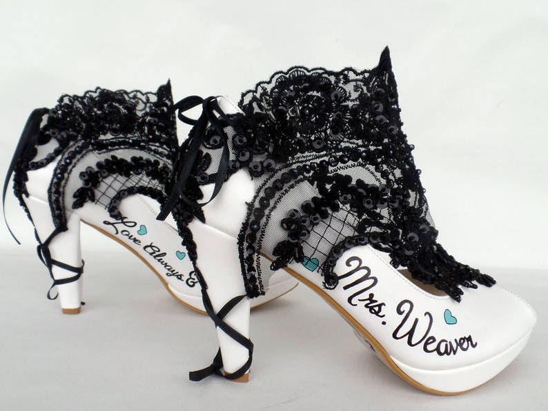 Black Lace Embellished Customized White Wedding Shoes - Etsy