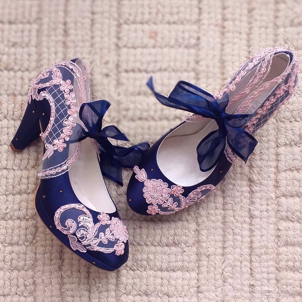 Navy Blue Pink Wedding Shoes