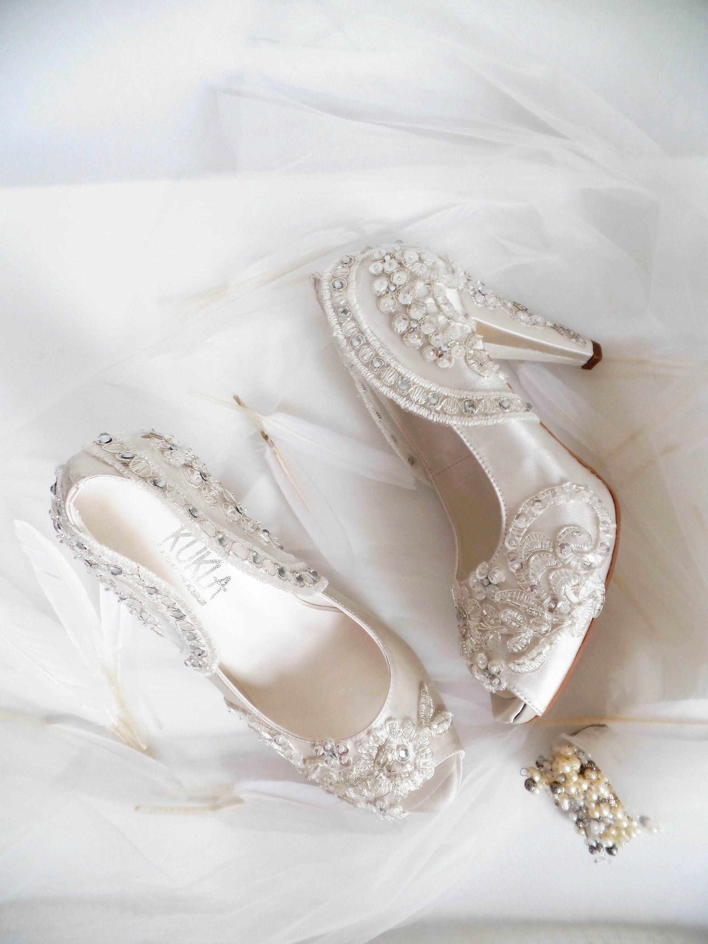 Bling Wedding Shoes Ivory Satin and Lace Bridal Shoes With - Etsy