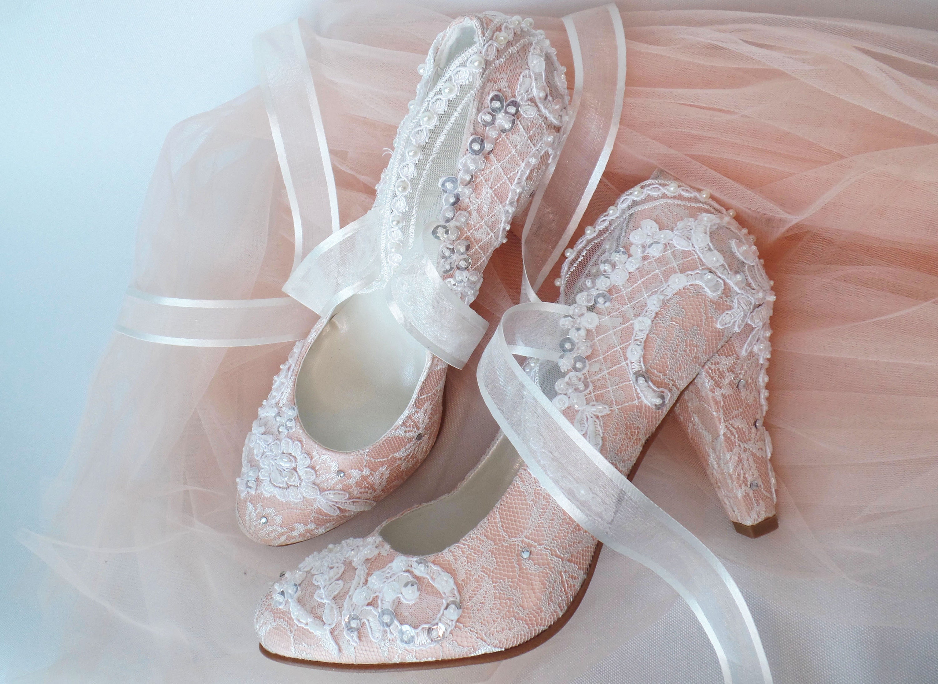 Blush lace wedding shoes deals