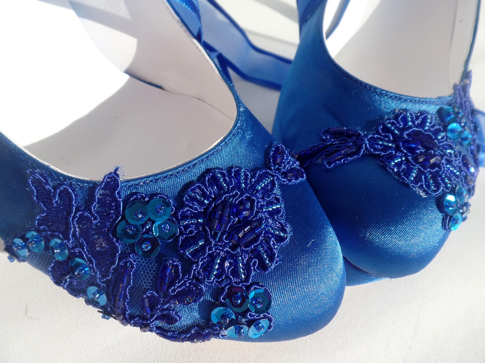 Royal Blue Lace Embellished Wedding Shoes Etsy