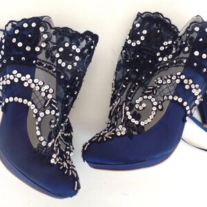 Silver Embellished Navy Bridal Boots - Etsy