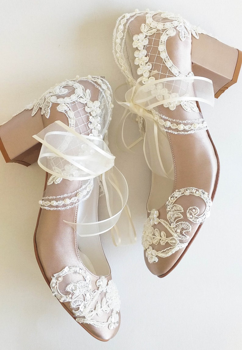 champagne block heel wedding shoes