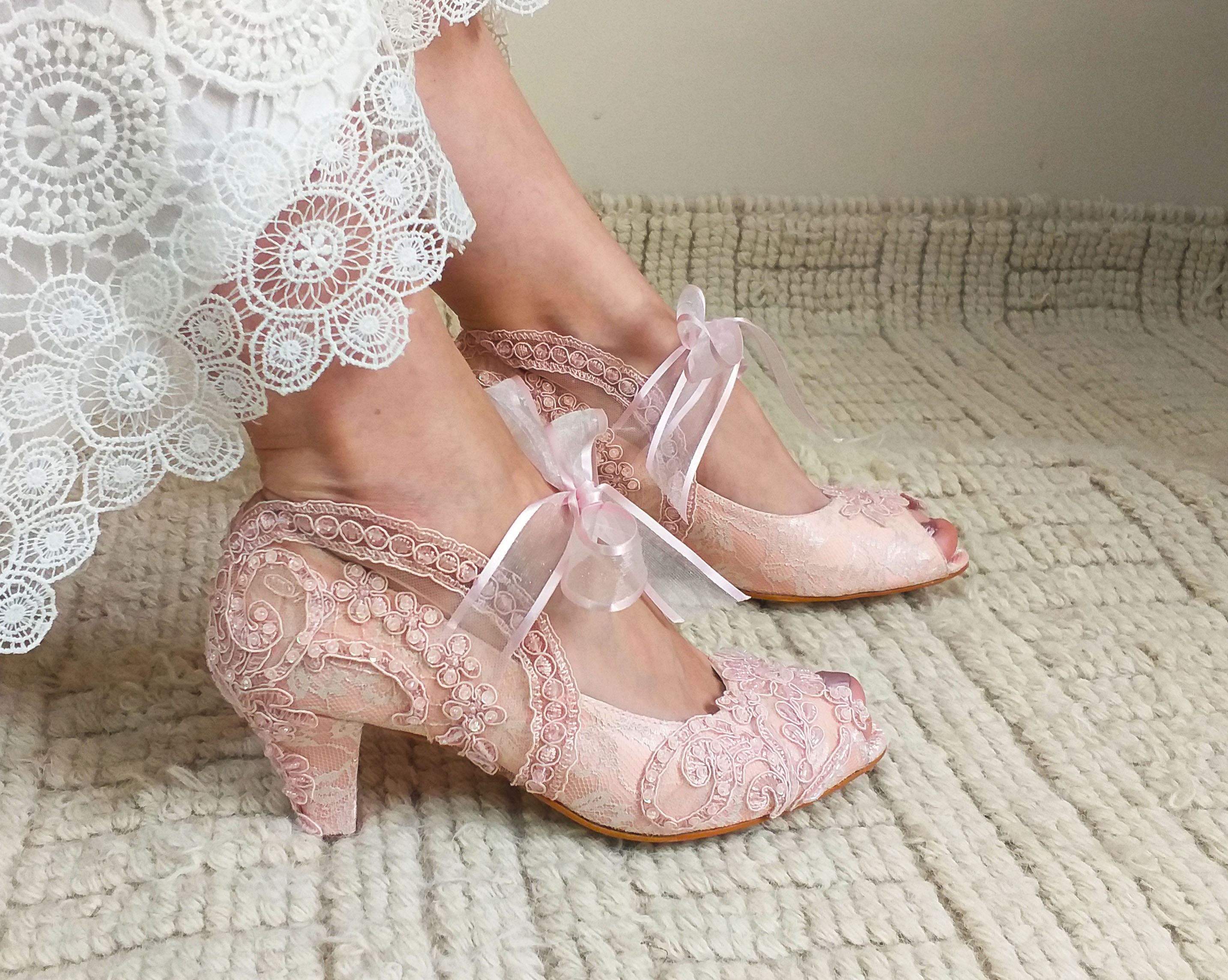 Blush lace wedding shoes deals