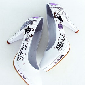 Custom Wedding Shoes for Bride, Hand painted Purple Bridal Shoes, Paris New York image 5